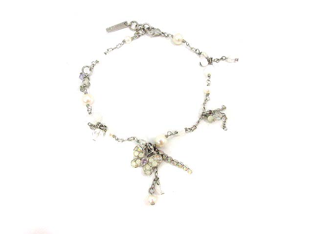 アナスイ ANNA SUI アクセサリー ブレスレット リボンモチーフ ラインストーン チェーン シルバー 白 /YI2 レディース